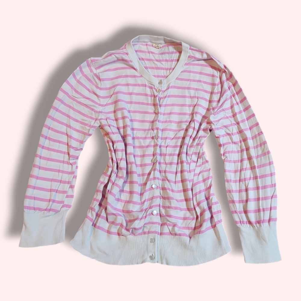 J. Crew Pink and White Striped Cardigan